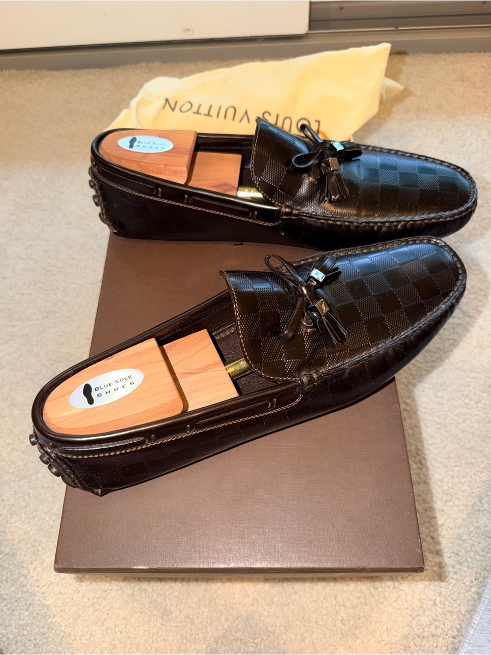 Louis Vuitton Black Damier Pattern Leather Tassel Loafers